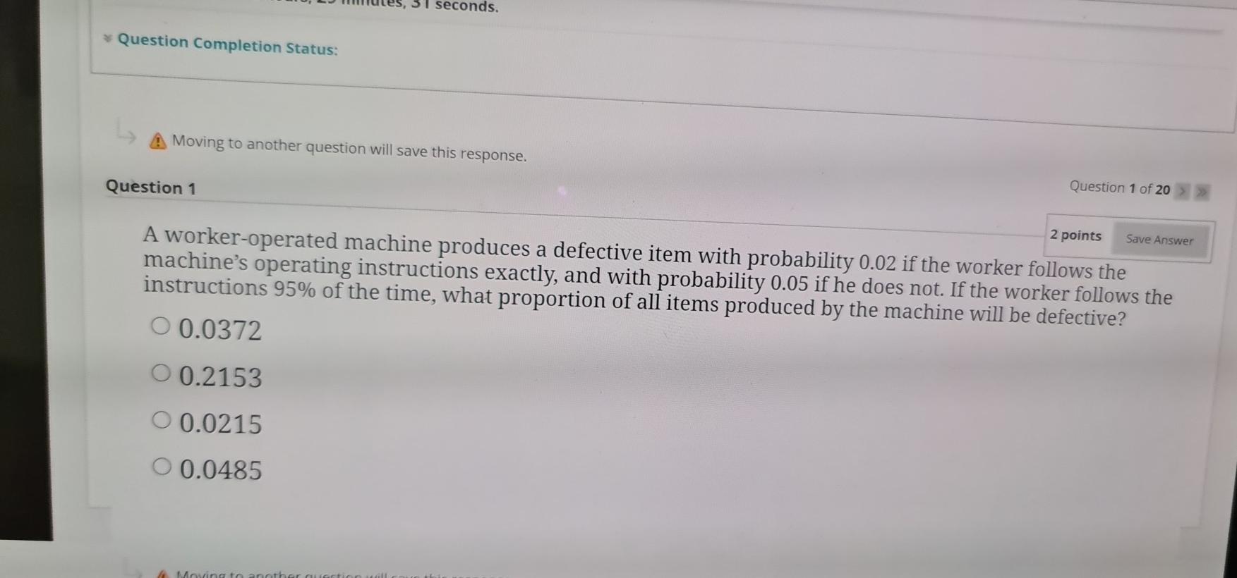 Solved 31 seconds. Question Completion Status: Moving to | Chegg.com