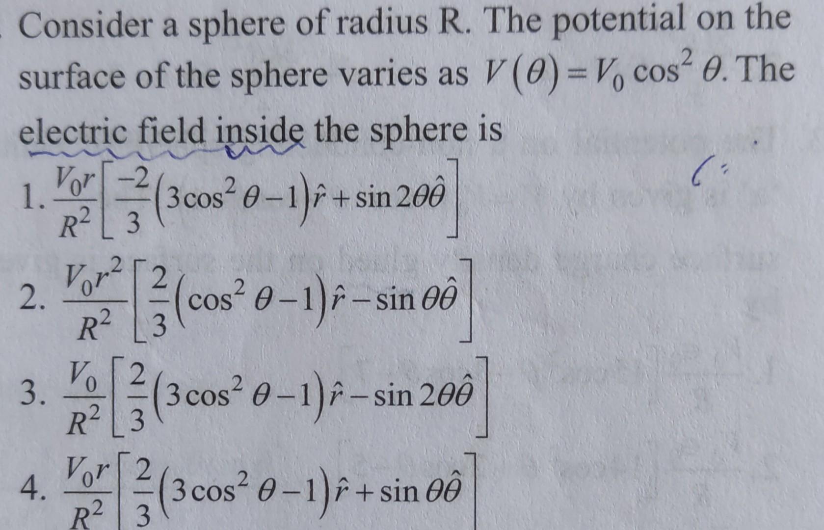 Solved Consider a sphere of radius R. The potential on the | Chegg.com