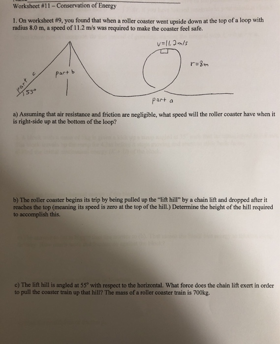 Solved Worksheet 11 Conservation of Energy 1. On Chegg