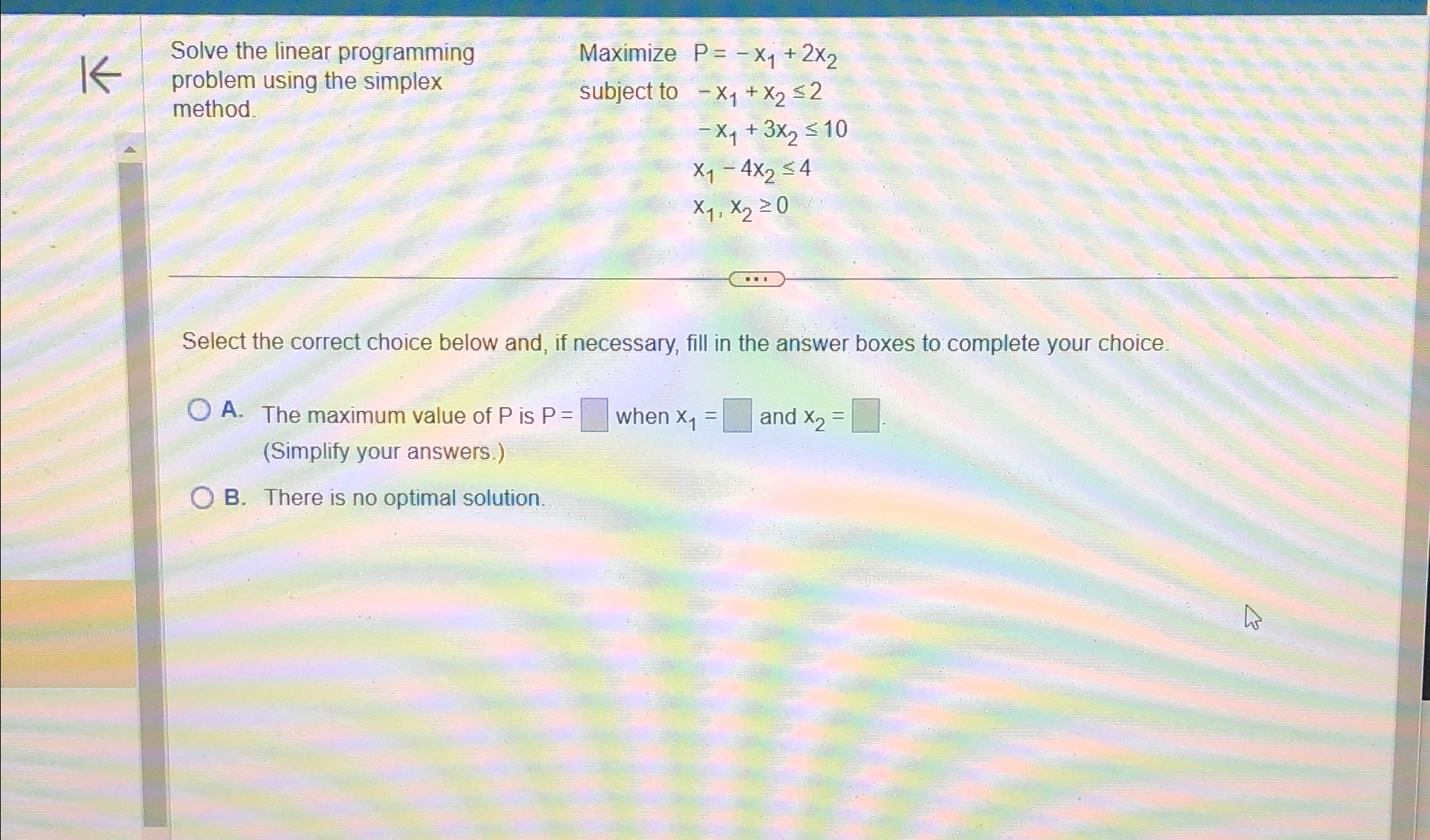 Solved Solve the linear programming problem using the | Chegg.com