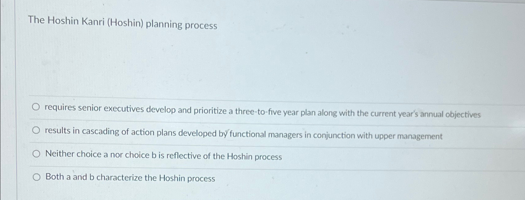 Solved The Hoshin Kanri (Hoshin) ﻿planning processrequires | Chegg.com