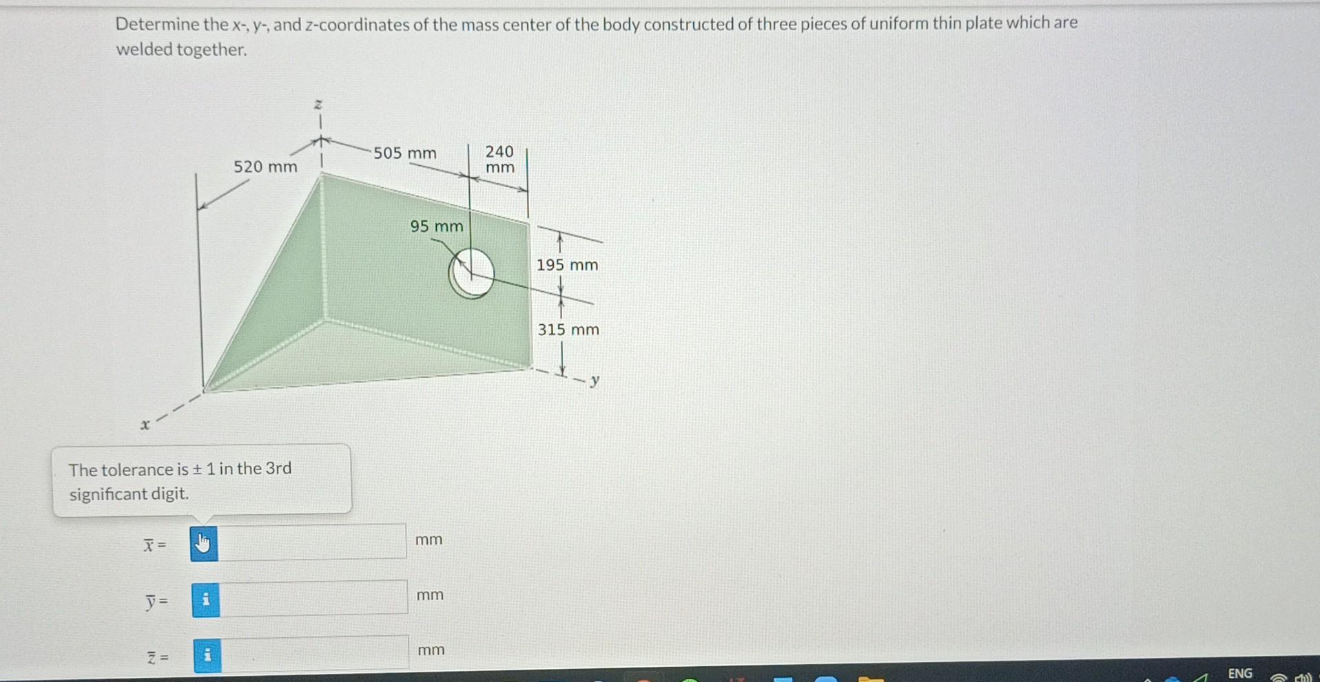 Solved Determine The X-y-, And Z-coordinates Of The Mass | Chegg.com