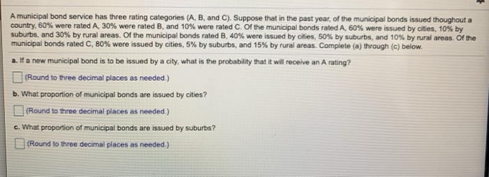 Solved A Municipal Bond Service Has Three Rating Categories | Chegg.com