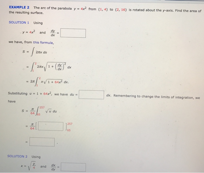 Solved Example 2 The Arc Of The Parabola Y 4x2 From 1 4 Chegg Com