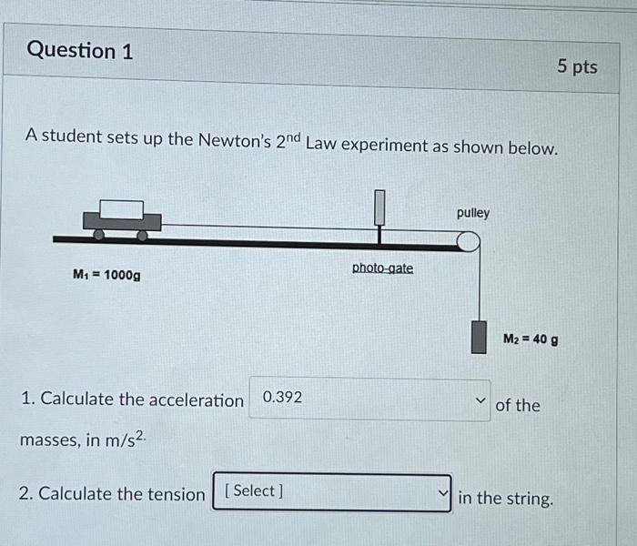 Solved A student sets up the Newton's 2nd Law experiment as | Chegg.com