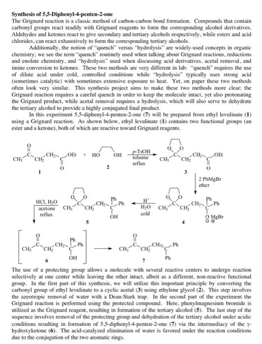 Solved Synthesis of 5,5-Diphenyl-4-penten-2-one The Grignard | Chegg.com