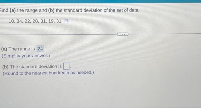 Solved Find (a) the range and (b) the standard deviation of | Chegg.com