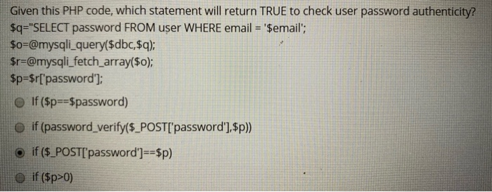 Solved Given this PHP code, which statement will return TRUE | Chegg.com
