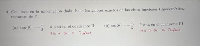 Solved Based on the information given, find the exact values | Chegg.com