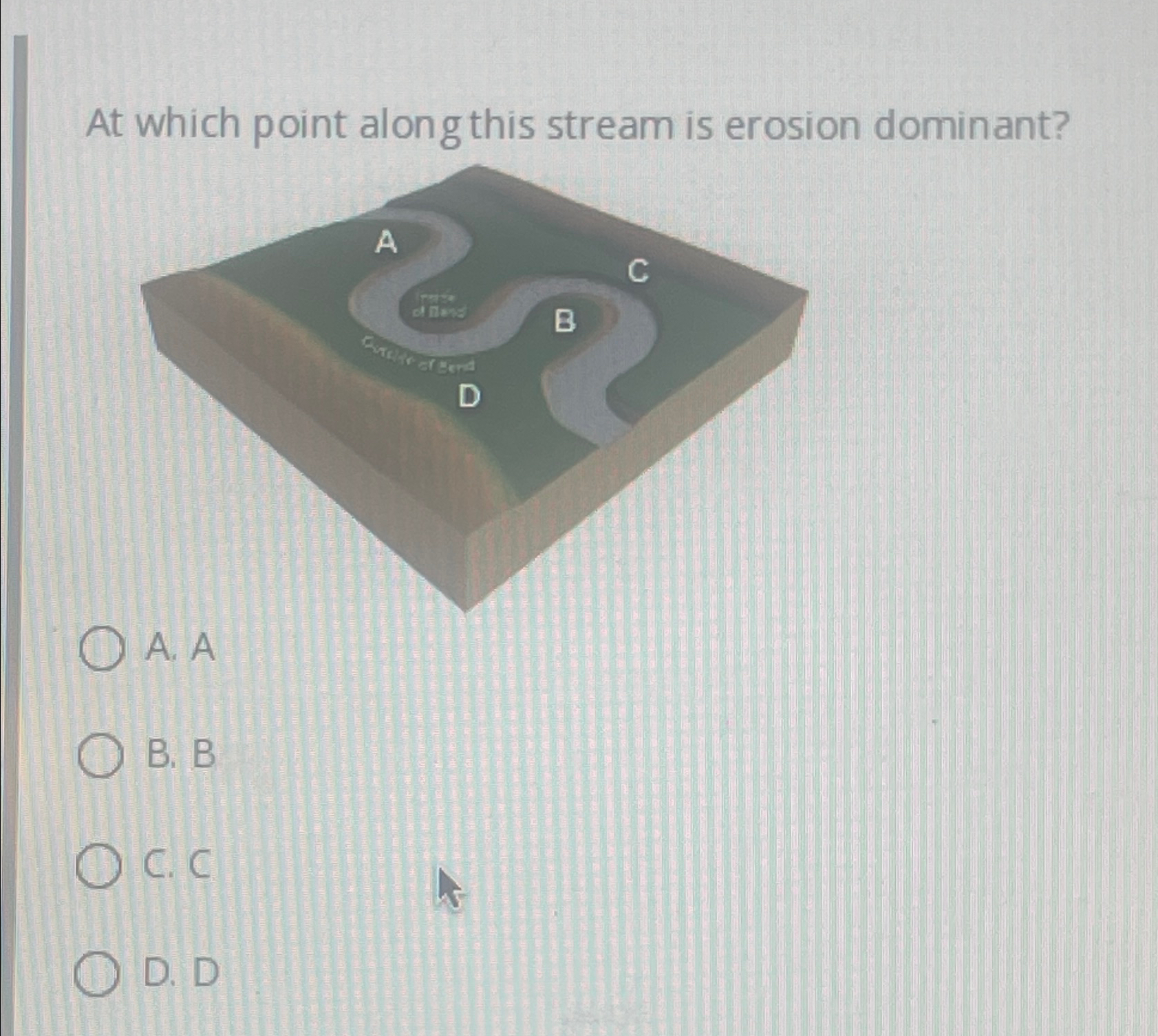 Solved At which point along this stream is erosion | Chegg.com