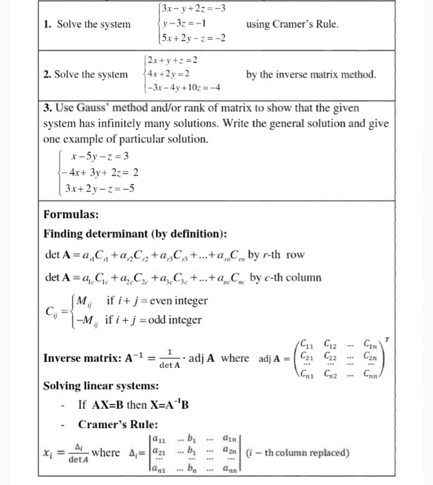 Solved 1 Solve The System 3x Y 2z 3 Y 3z 5x 2y Chegg Com