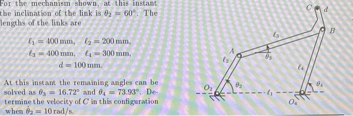 For the mechanism shown, at this instant the | Chegg.com