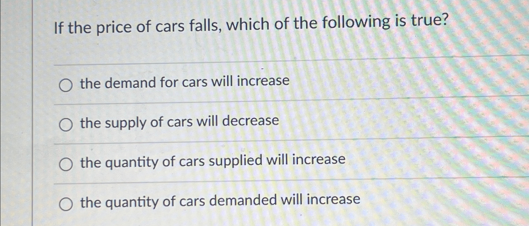 Solved If The Price Of Cars Falls, Which Of The Following Is | Chegg.com