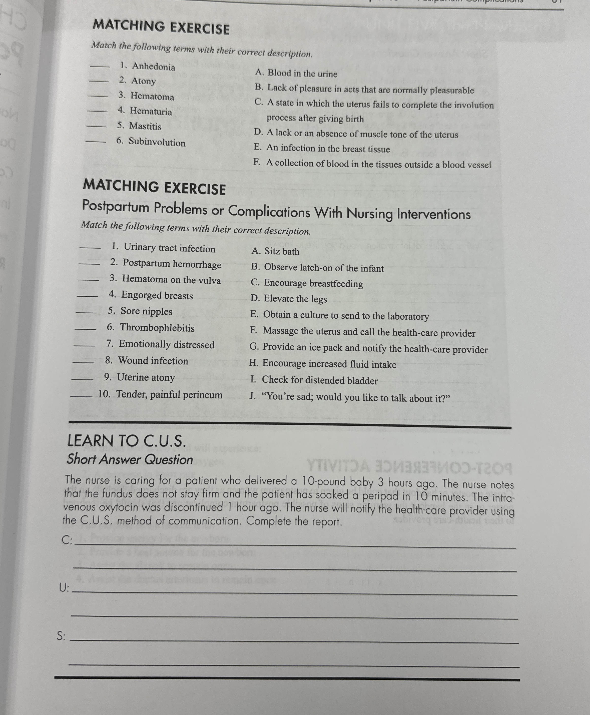 Solved MATCHING EXERCISEMatch the following terms with their | Chegg.com