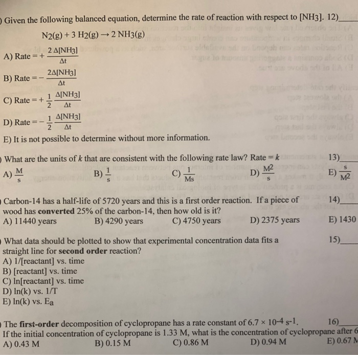 Solved Given the following balanced equation, determine the | Chegg.com
