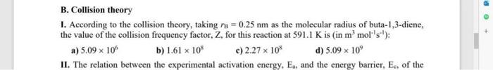 Solved B. Collision Theory I. According To The Collision | Chegg.com