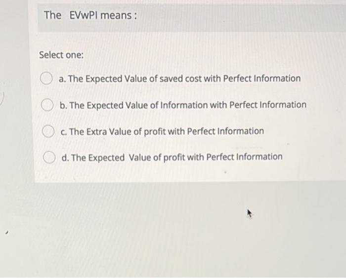 Solved Select one: a. The Expected Value of saved cost with | Chegg.com