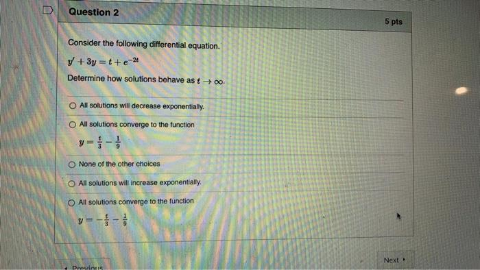 Solved Question 2 5 pts Consider the following differential | Chegg.com