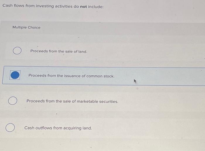 Solved Cash Flows From Investing Activities Do Not Include: | Chegg.com