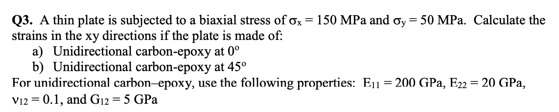 Solved Q3. ﻿A thin plate is subjected to a biaxial stress of | Chegg.com