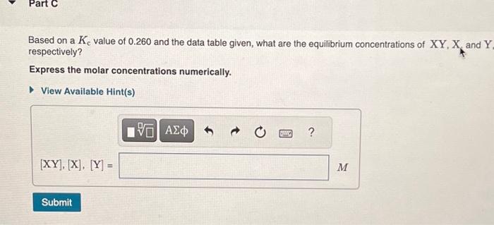 Based on a Kc value of 0.260 and the given data | Chegg.com