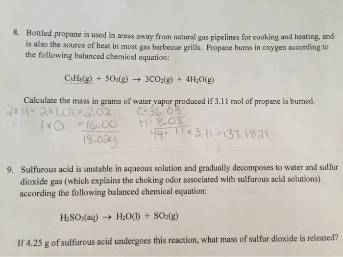 Solved 8 Bottled Propane Is Used In Areas Away From Natu Chegg Com