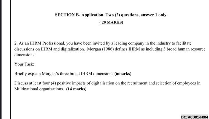 Solved SECTION B-Application. Two (2) Questions, Answer 1 | Chegg.com