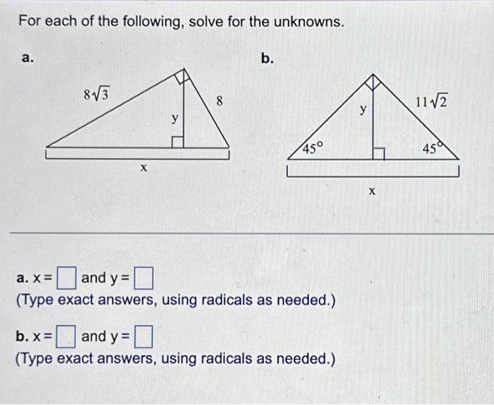 Solved For Each Of The Following, Solve For The Unknowns. A | Chegg.com