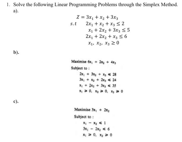 Solved 1. Solve the following Linear Programming Problems | Chegg.com