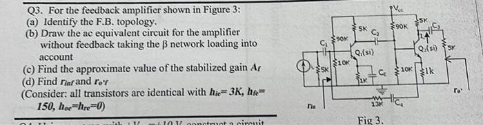 [Solved]: Q3. For The Feedback Amplifier Shown In Figure 3: