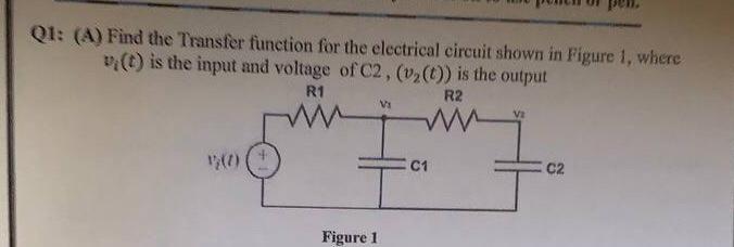 Solved Q1: (A) Find the Transfer function for the electrical | Chegg.com