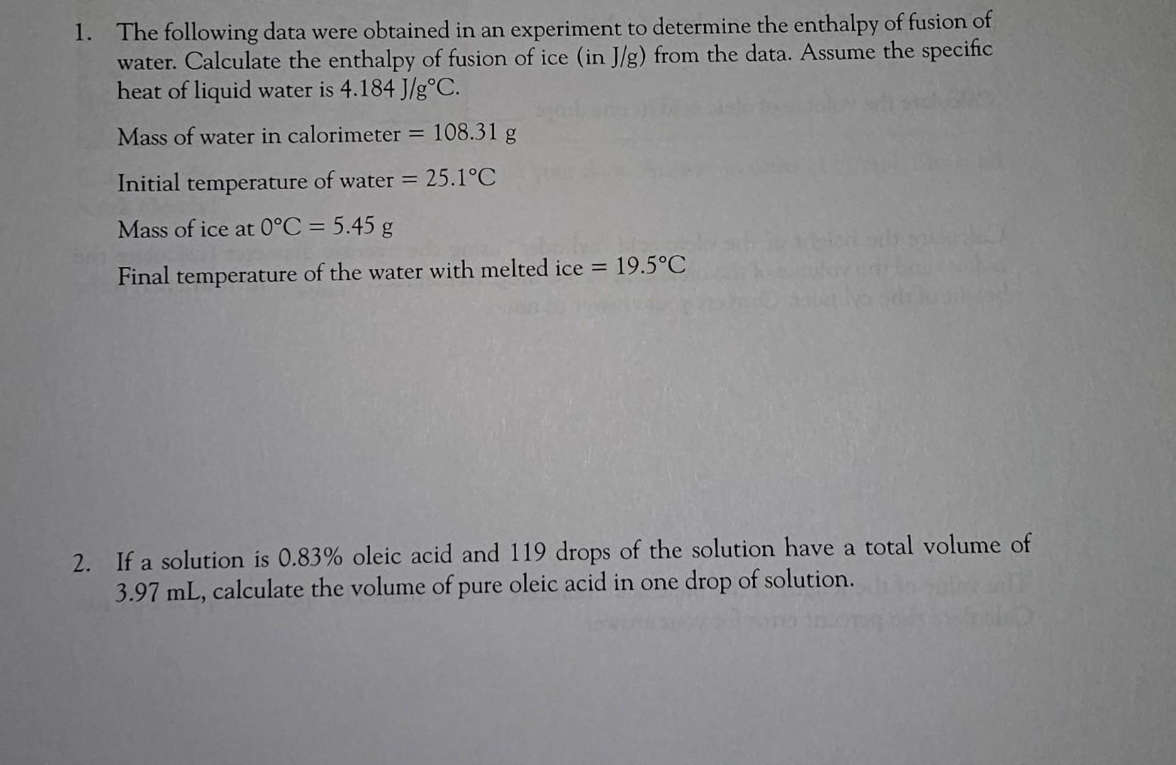 experiment 3 measuring the enthalpy of fusion of water