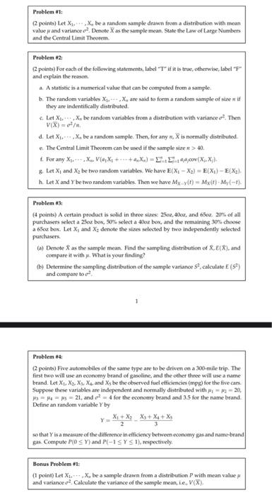 Solved Problem at: (2 points) Let X1,⋯,Xn be a random sample | Chegg.com