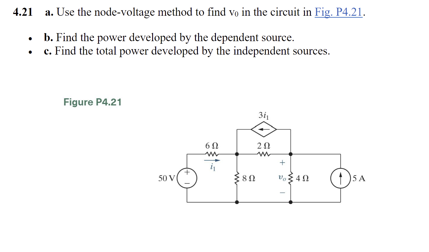 Solved 4.21 ﻿a. ﻿Use the node-voltage method to find v0 ﻿in