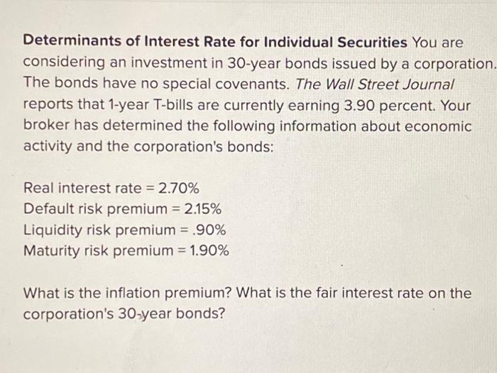 Solved Determinants Of Interest Rate For Individual | Chegg.com