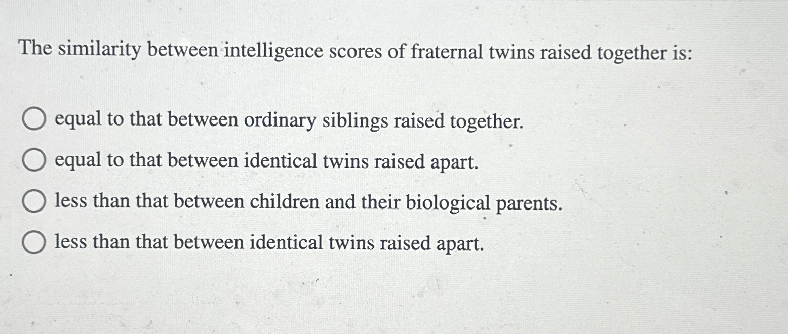 Solved The similarity between intelligence scores of