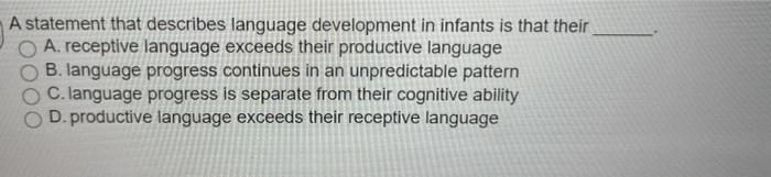 Solved A statement that describes language development in | Chegg.com