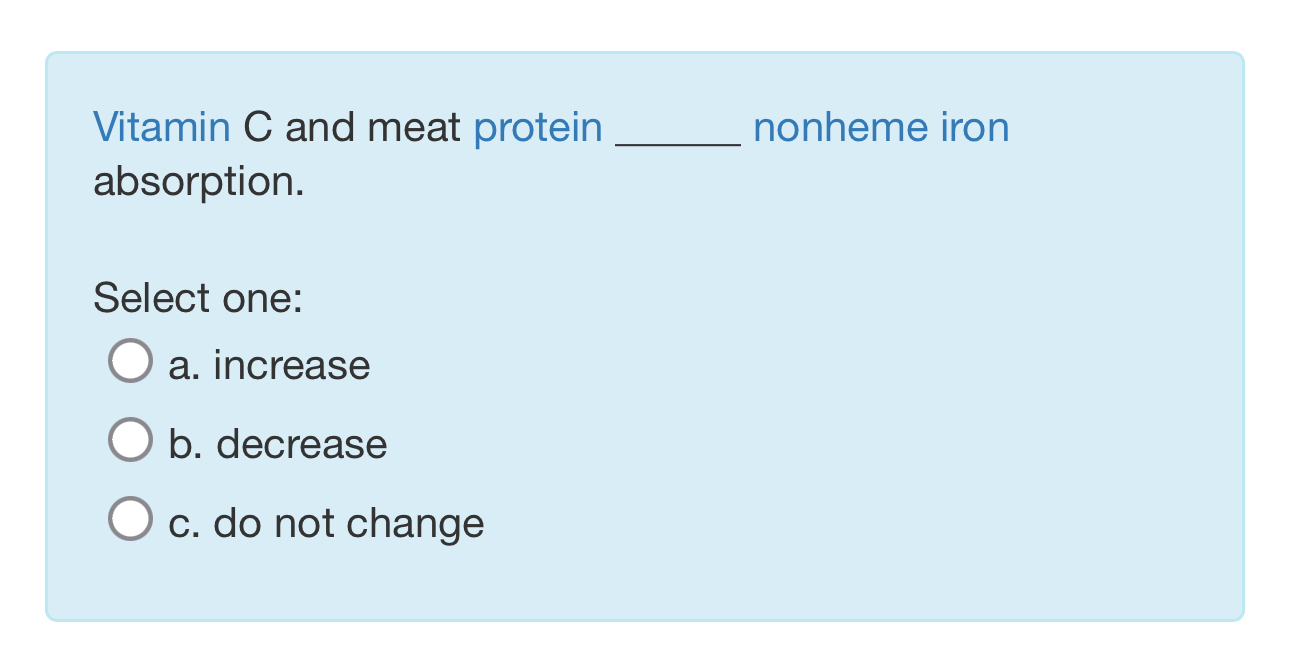 Solved Vitamin C and meat protein ﻿nonheme iron