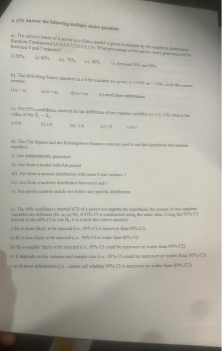 Solved 4.(25) Answer the following multiple choice questions | Chegg.com