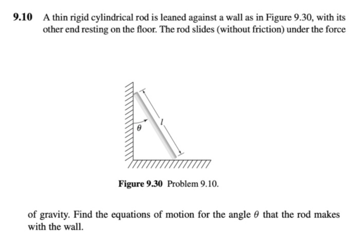 Solved 9.10 ﻿A thin rigid cylindrical rod is leaned against | Chegg.com
