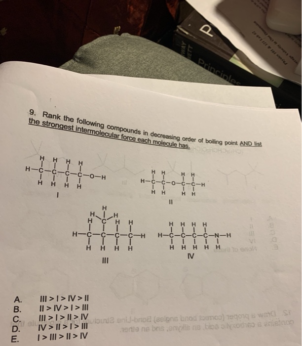Solved - Principles 9. Rank the following compounds in | Chegg.com