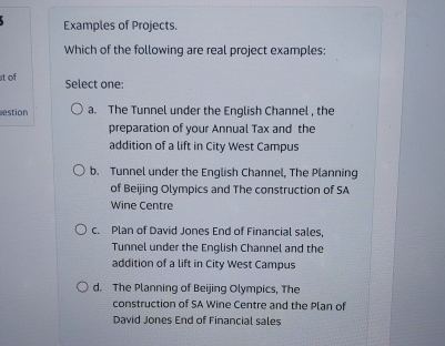 Solved Examples of Projects.Which of the following are real | Chegg.com