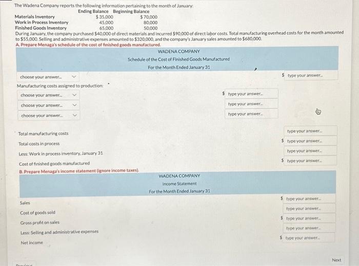 Solved The Wadena Company reports the following information