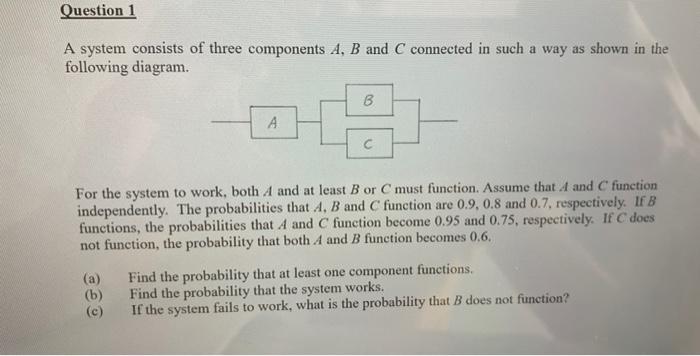 Solved A System Consists Of Three Components A,B And C | Chegg.com