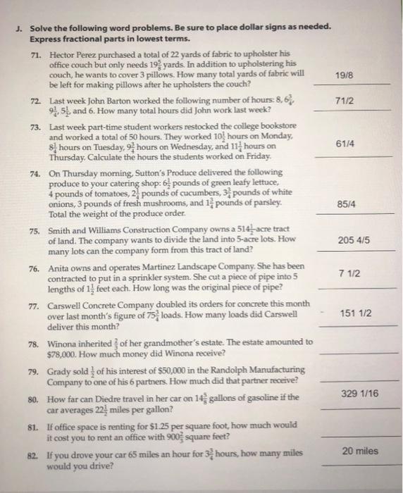 Solved J. Solve the following word problems. Be sure to | Chegg.com