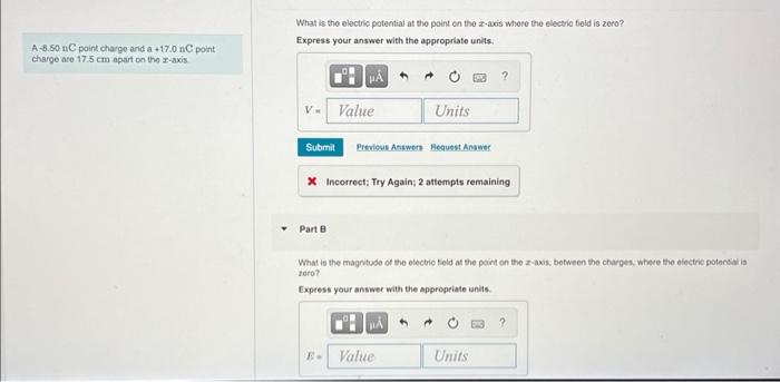 What is the electric potential at the point on the \( z \)-aeis where the electric fleld is zero?
Express your answer with th
