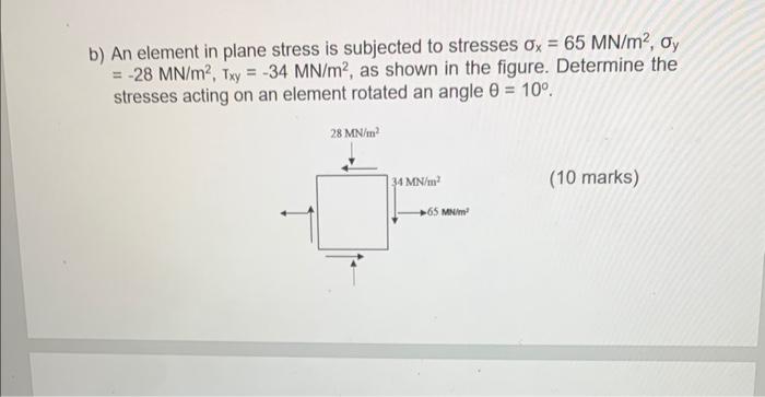 Solved B) An Element In Plane Stress Is Subjected To | Chegg.com