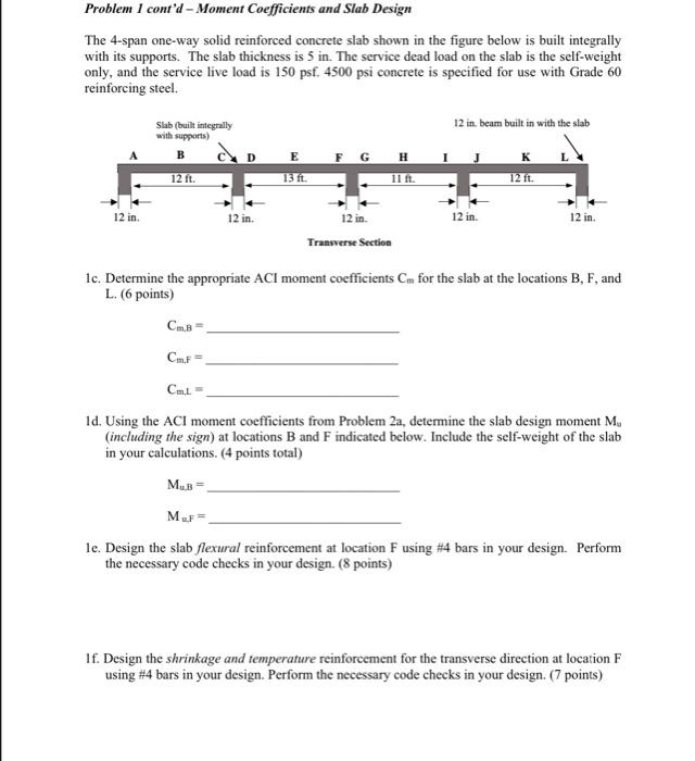 Solved Problem I cont'd - Moment Coefficients and Slab | Chegg.com