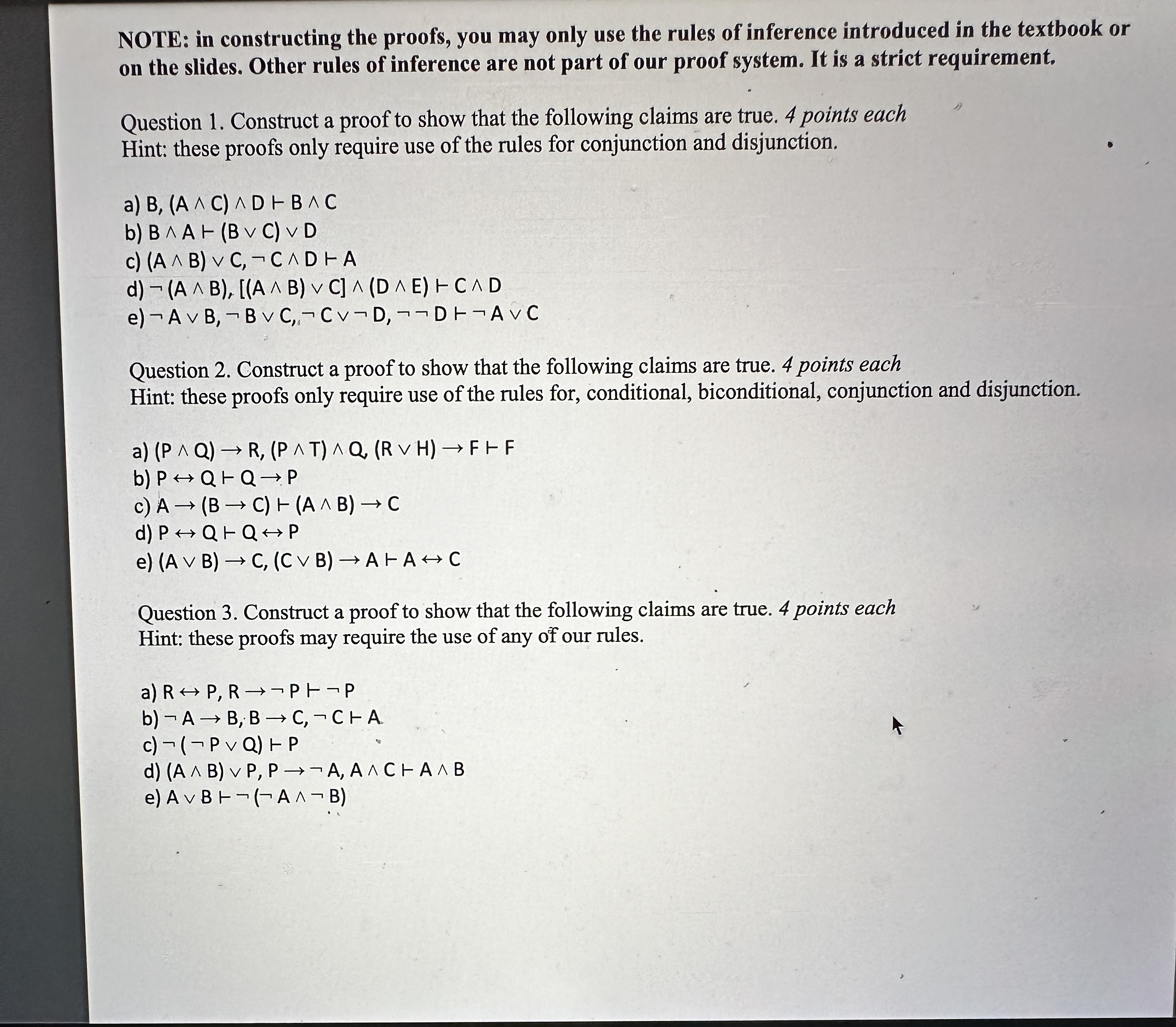 Solved NOTE: in constructing the proofs, you may only use | Chegg.com
