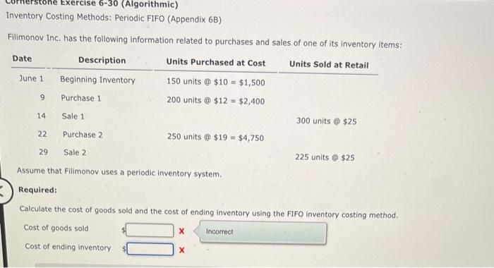 [Solved]: Inventory Costing Methods: Periodic FIFO (Appendi